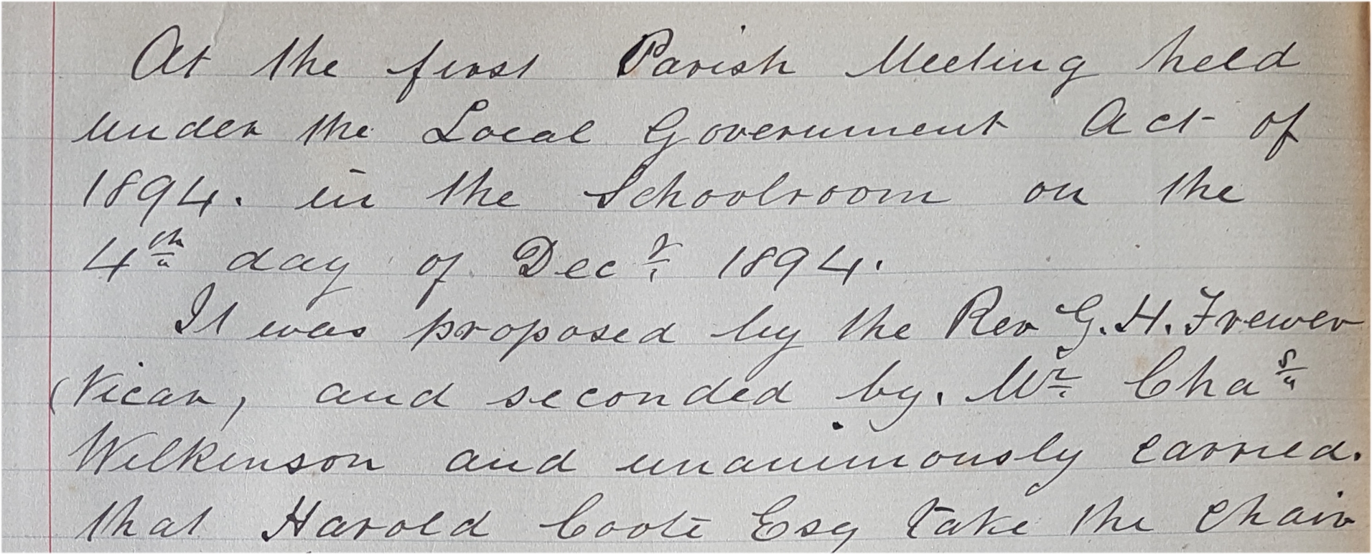 Fenstanton Parish Council First Meeting 4th December 1894