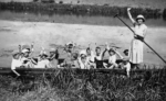 Fenstanton school children punting on the Great Ouse